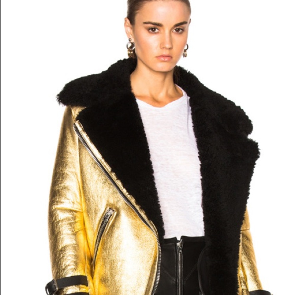 Acne Studios Black/Gold velocite shearling coat - Picture 3 of 10